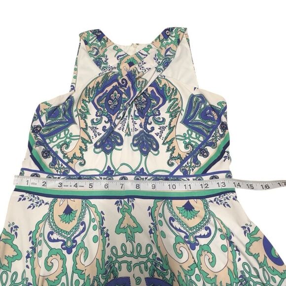 Donna Morgan Blue Green Paisley Print Asymmetrical Midi Dress Size 6 - Picture 13 of 14